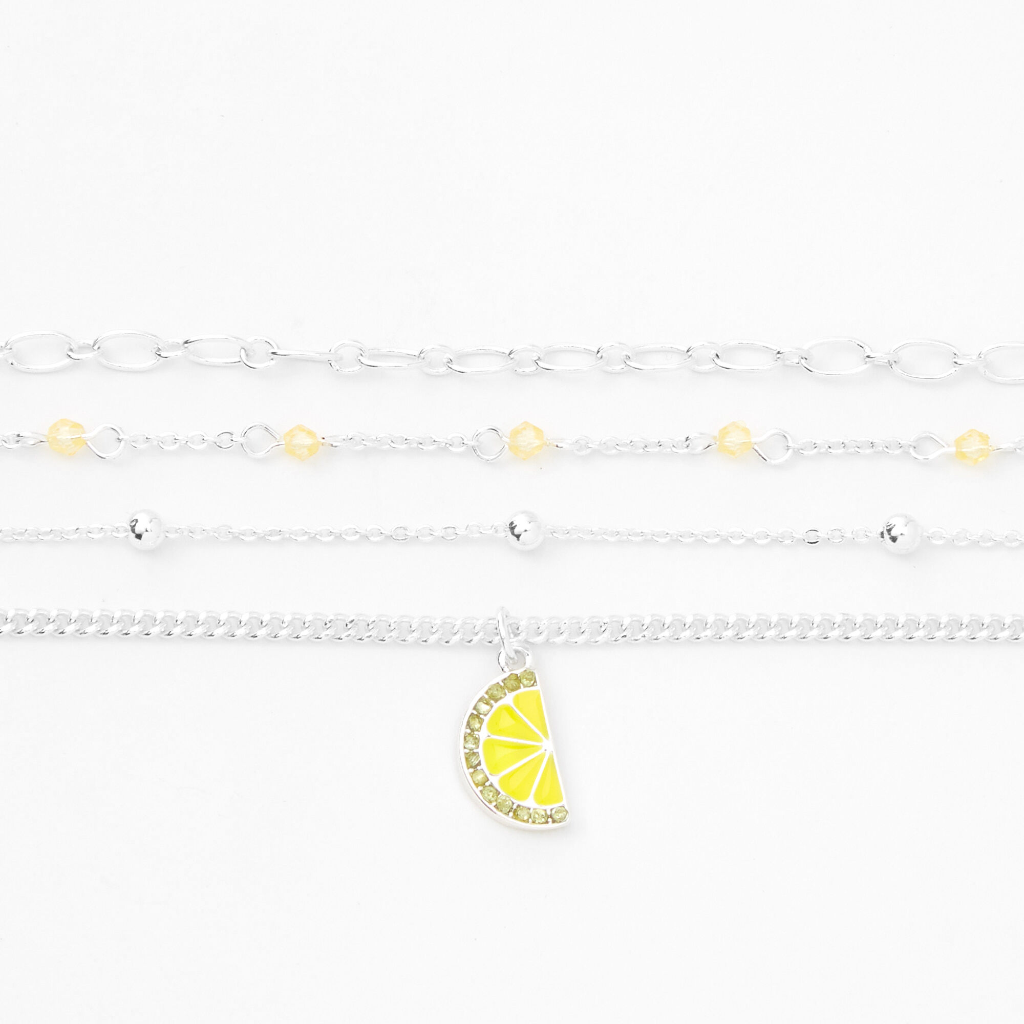 Silver Lemon Beaded Chain Bracelets - Yellow, 4 Pack,