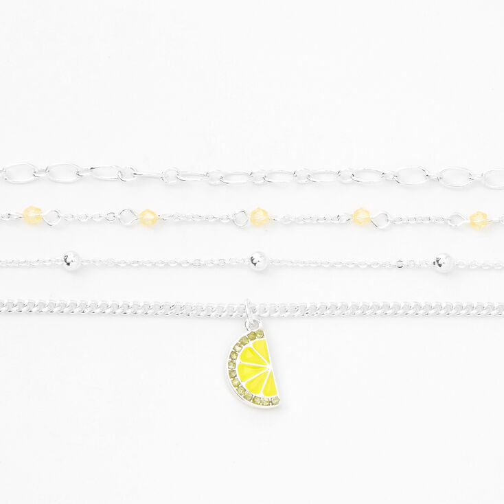 Silver Lemon Beaded Chain Bracelets - Yellow, 4 Pack,