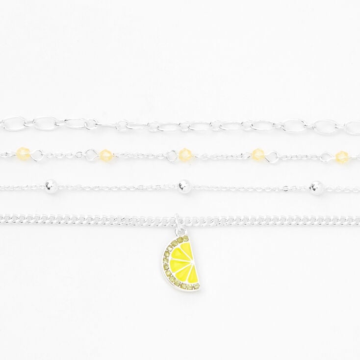 Silver Lemon Beaded Chain Bracelets - Yellow, 4 Pack,