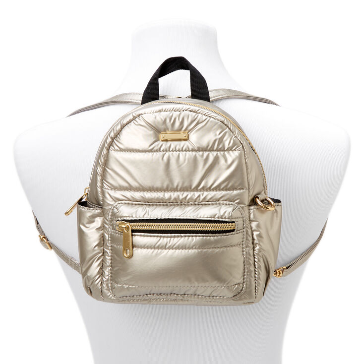 Metallic Mini Backpack Crossbody Convertible Bag - Tan,