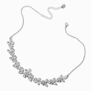 Silver-tone Cubic Zirconia Leaf Choker Necklace,