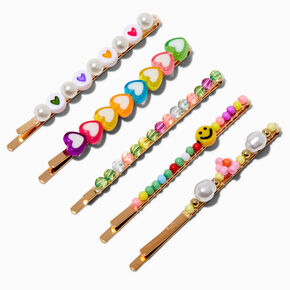Cute Mixed Beaded Bobby Pins - 5 Pack,