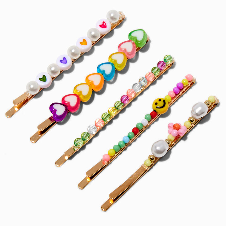 Cute Mixed Beaded Bobby Pins - 5 Pack,