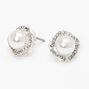 Silver-tone Embellished Halo Pearl Stud Earrings,