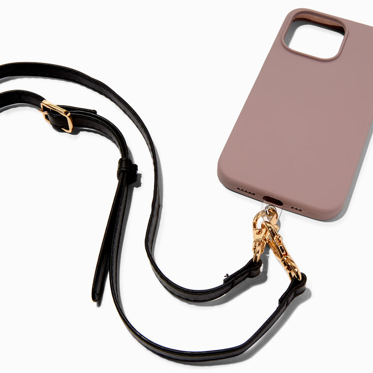 Black Faux Leather Crossbody Phone Strap