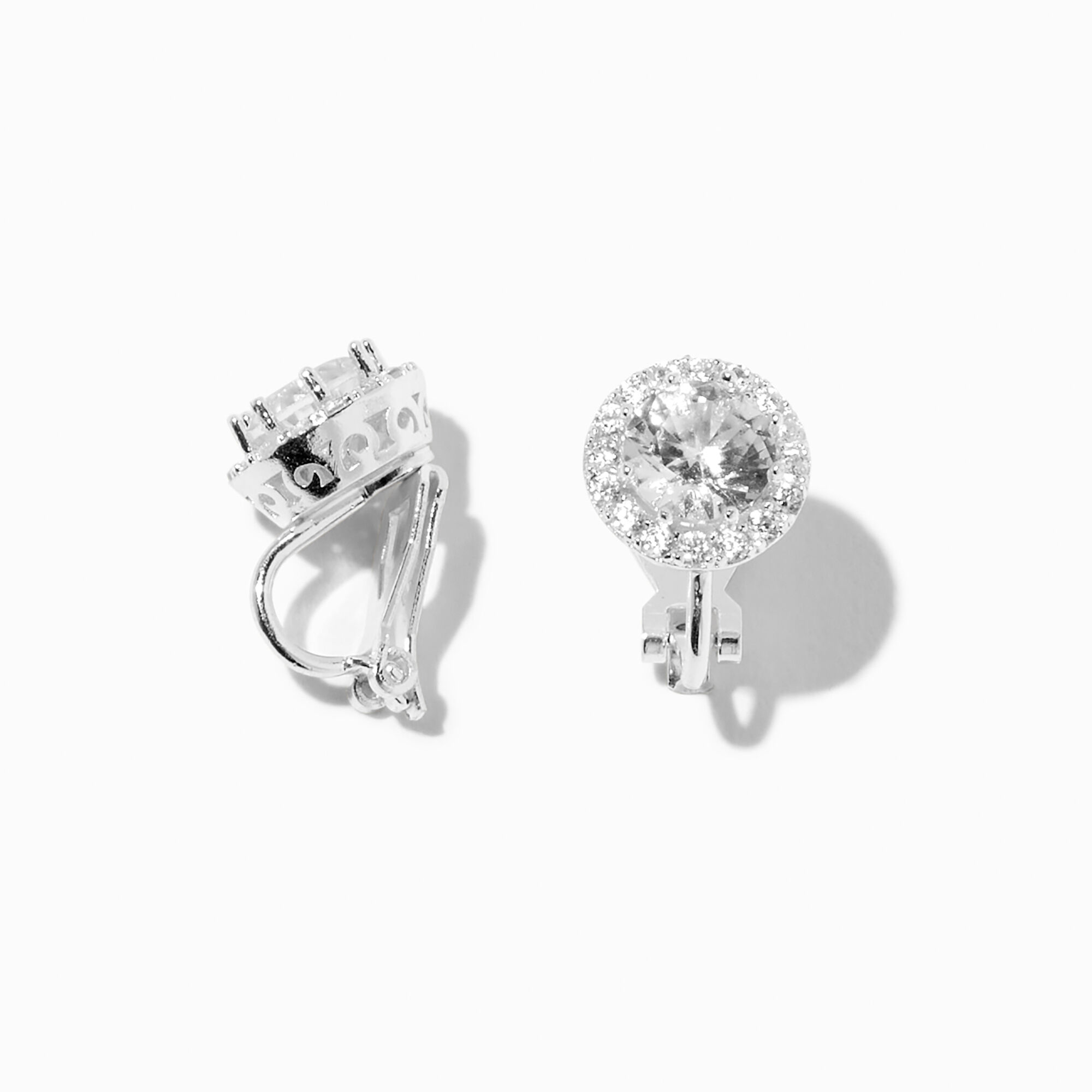 View Claires Tone Cubic Zirconia 8MM Halo Round ClipOn Stud Earrings Silver information