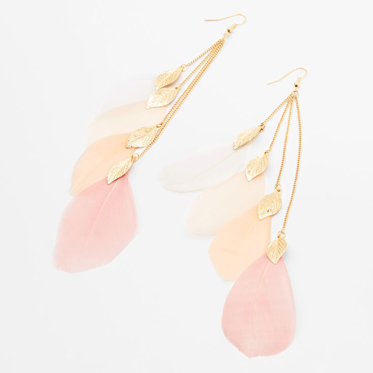 Gold 6.5&quot; Ombre Feather Linear Drop Earrings,