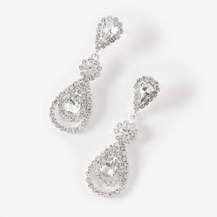 Silver 1.5&quot; Rhinestone Teardrop Drop Earrings,