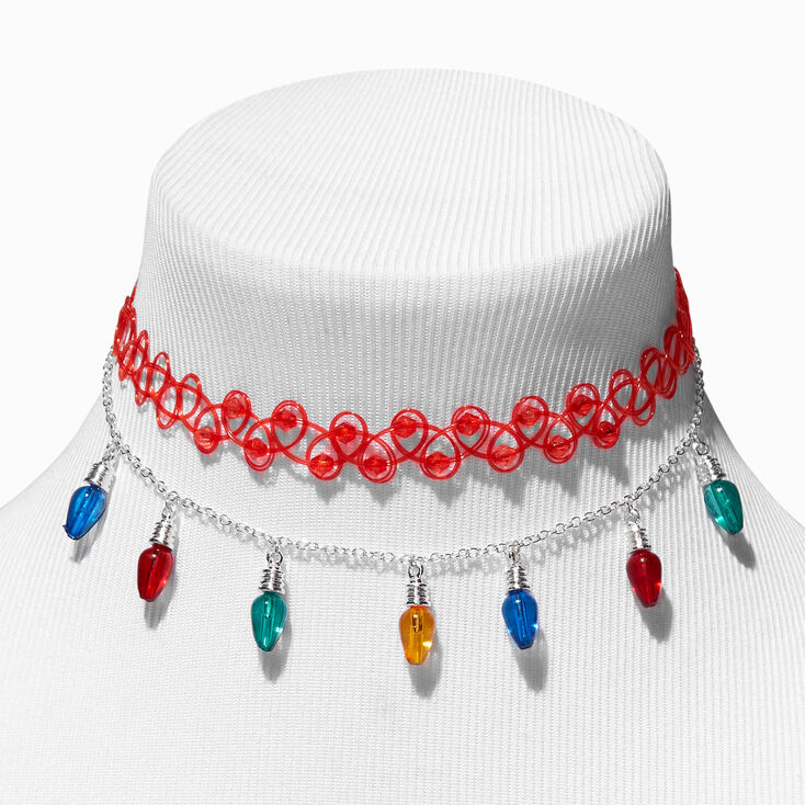 RedTattoo & Rainbow Christmas Lights Choker Necklaces - 2 Pack