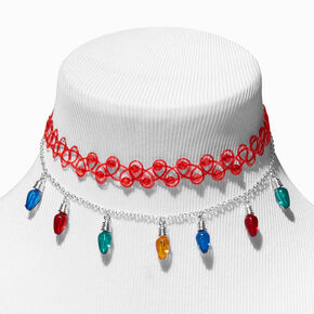 RedTattoo &amp; Rainbow Christmas Lights Choker Necklaces - 2 Pack,