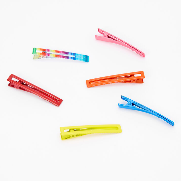 Barrettes rectangulaires arc-en-ciel fluo - Lot de 6,