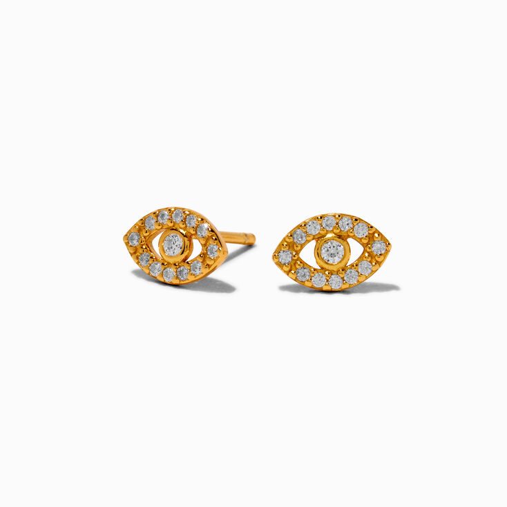 C LUXE by Claire&#39;s Gold-tone Sterling Silver Cubic Zirconia Evil Eye Stud Earrings,