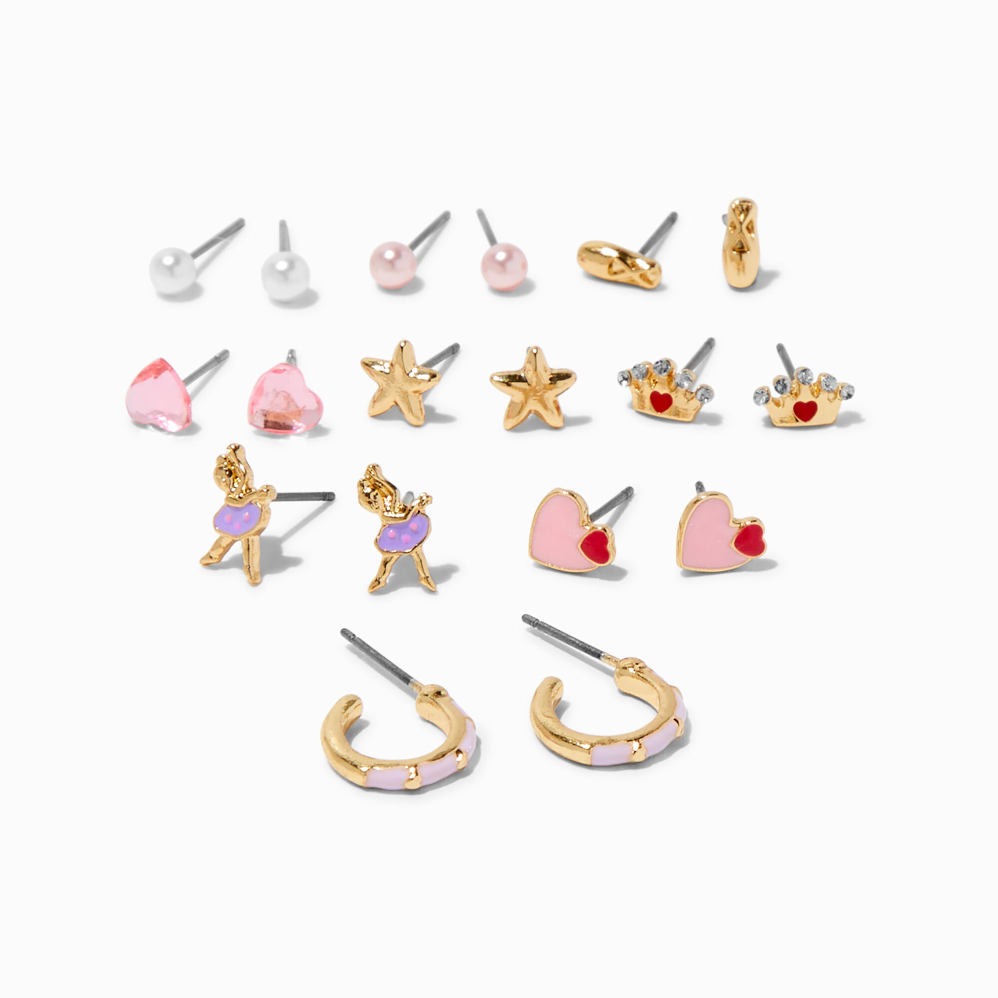 View Claires Pretty Ballet Stud Earrings 9 Pack information