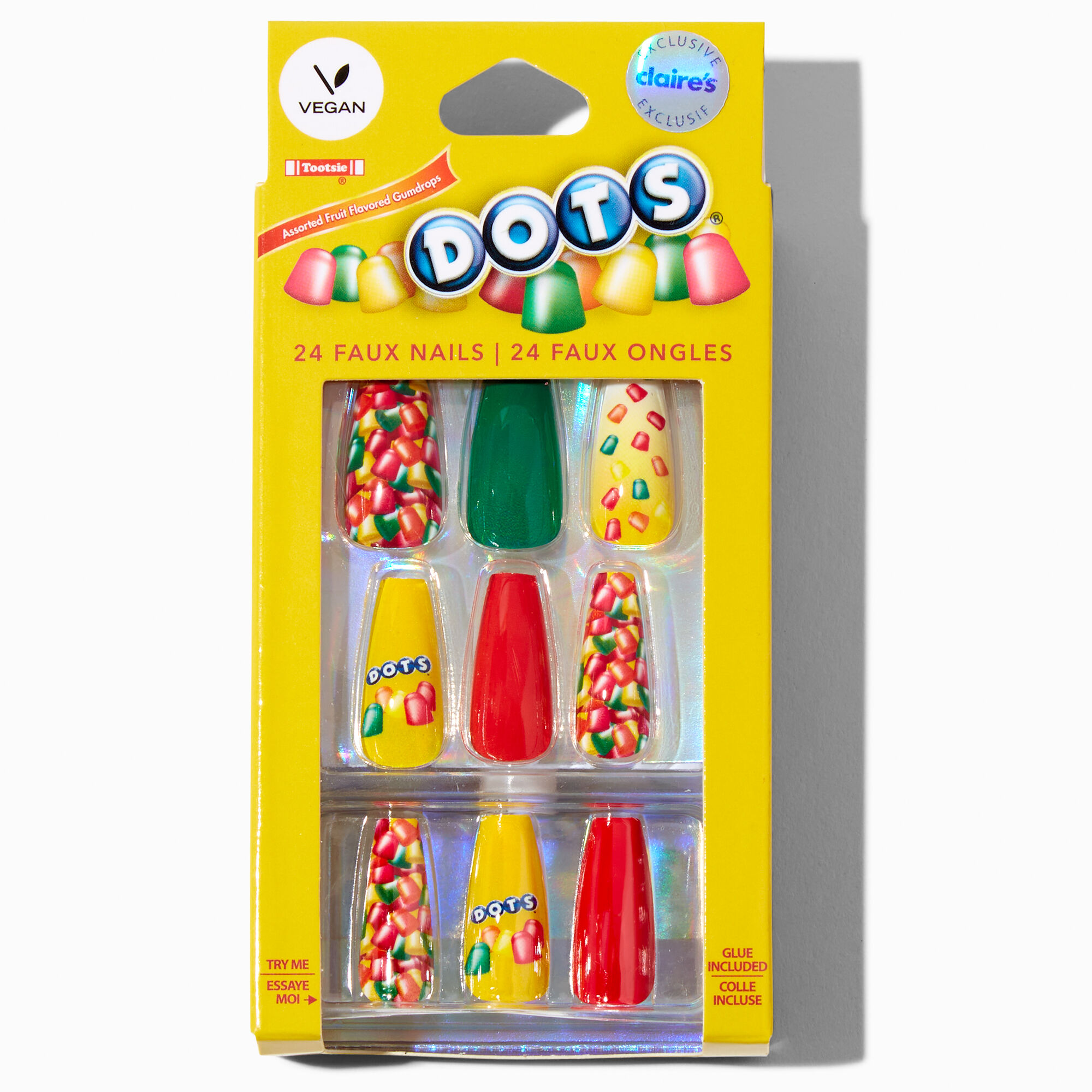 View Tootsie Dots Claires Exclusive Squareletto Vegan Faux Nail Set 24 Pack information