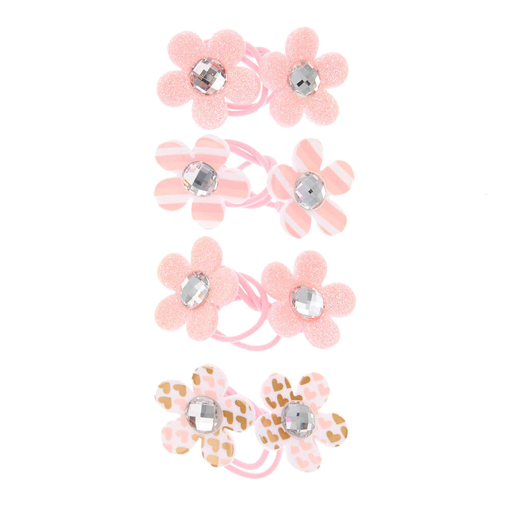 Claire's Club Flower Hair Ties - Pink, 4 Pack,