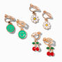 Gold Happy Face Daisy Clip-On Drop Earrings - 3 Pack,