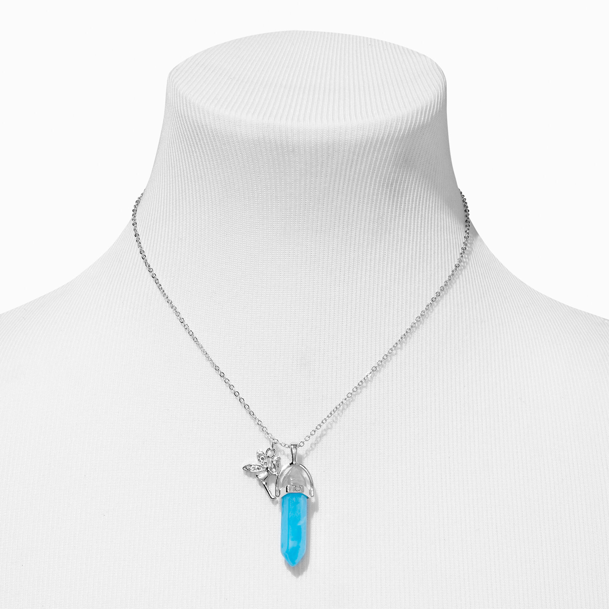Light Blue Glow In The Dark Mystical Gem Pendant Necklace