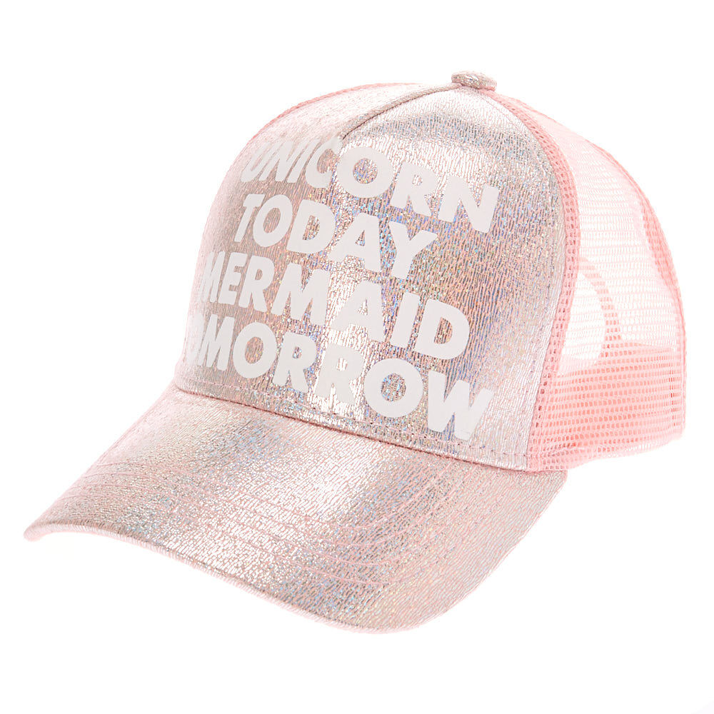 Unicorn Today Mermaid Tomorrow Trucker Hat - Pink,
