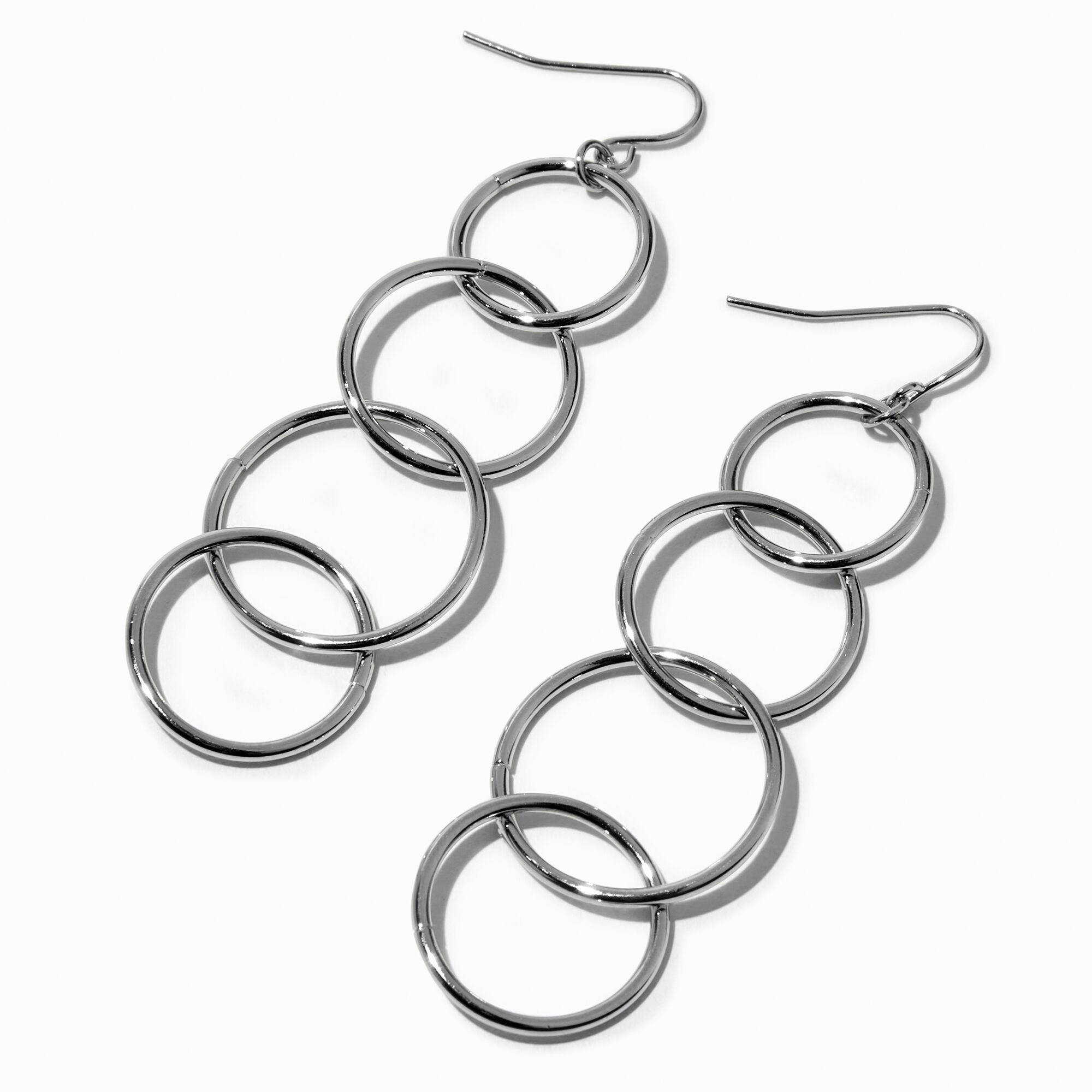 View Claires Tone Rings 3 Drop Earrings Silver information
