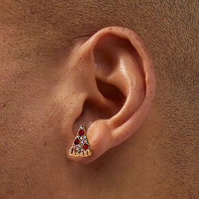 Gold-tone Crystal Pizza Stud Earrings ,