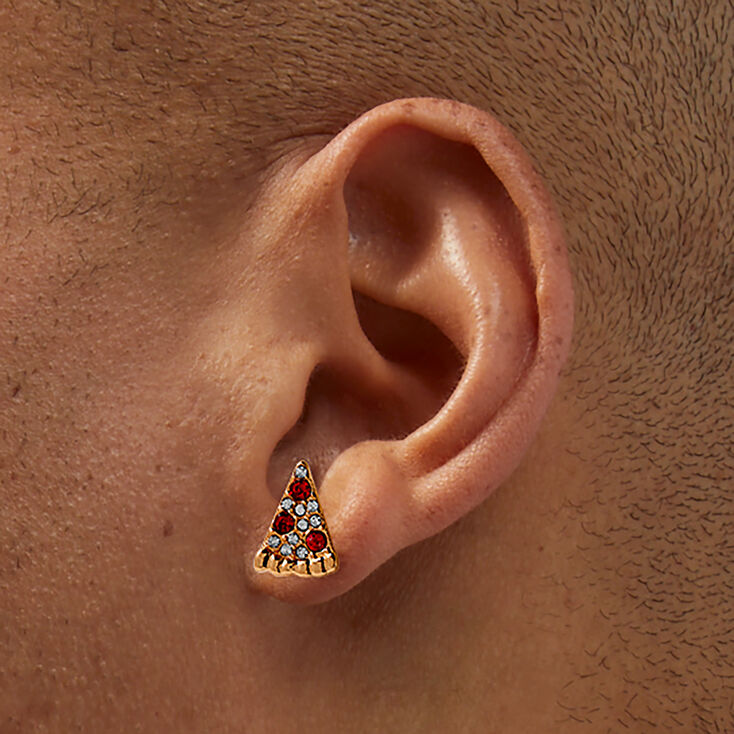 Gold-tone Crystal Pizza Stud Earrings ,
