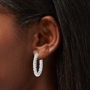 Silver-tone 30MM Crystal Hoop Earrings,