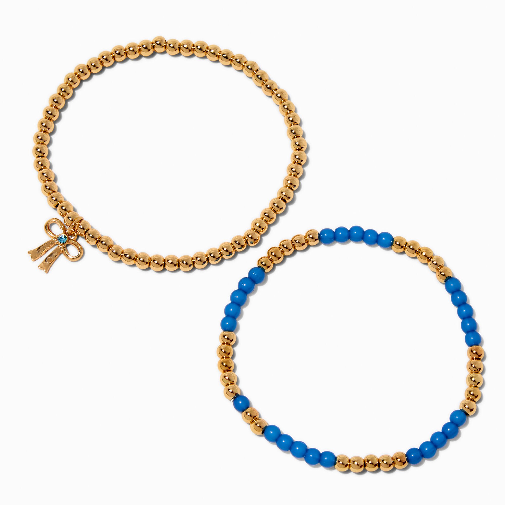 Blue & Gold-tone Bow Stretch Bracelets - 2 Pack,