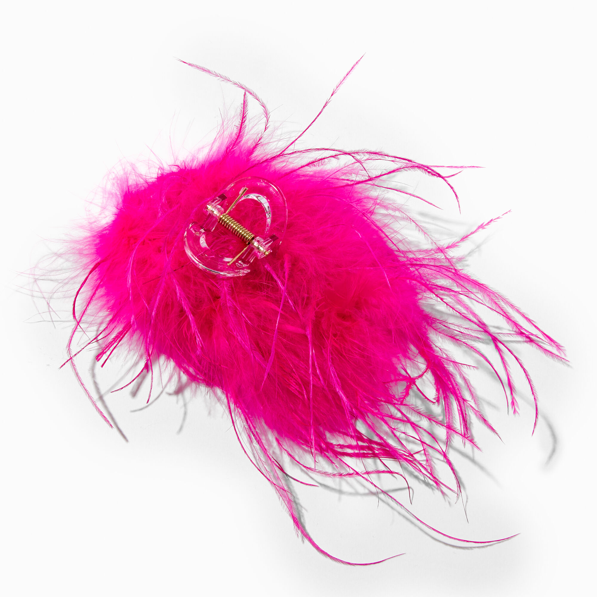 View Claires Hot Feather Large Hair Claw Pink information