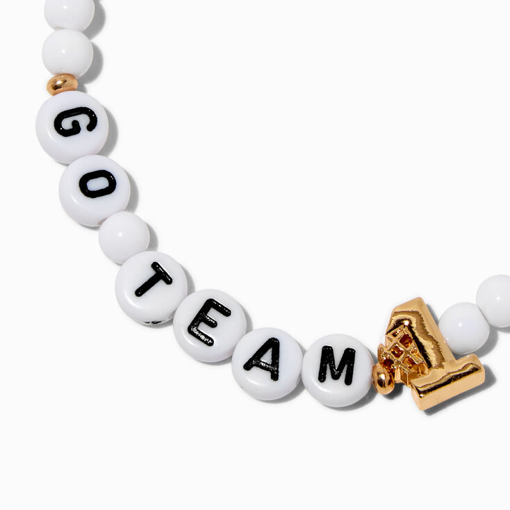 White &#39;&#39;Go Team&#39;&#39; Beaded Stretch Bracelet,