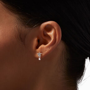 Sterling Silver Crystal Star Drop Earrings,