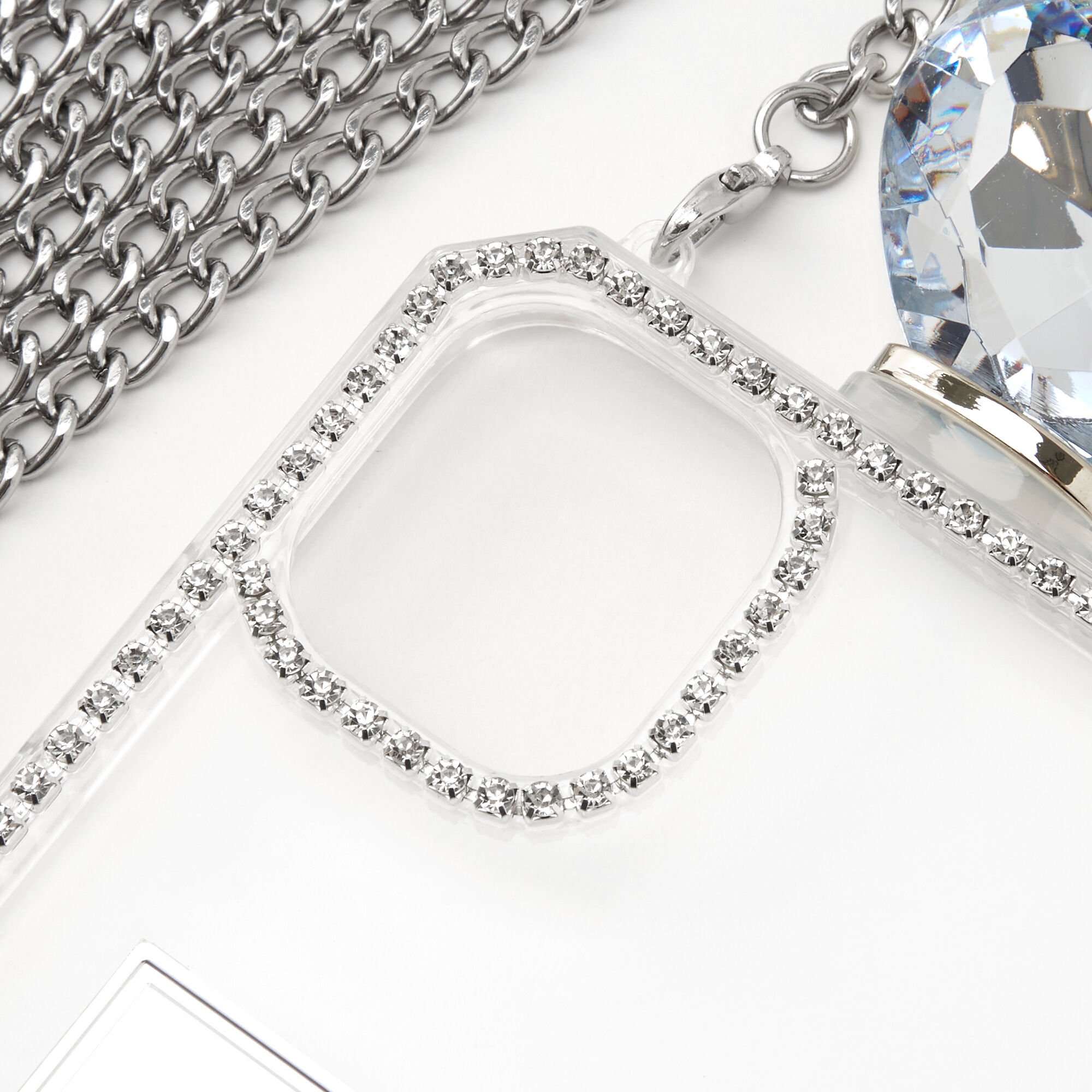 Silver Rhinestone Phone Case With Chain - Fits iPhone® 11,