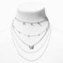 Silver Butterfly Chain Multi-Strand Necklace,