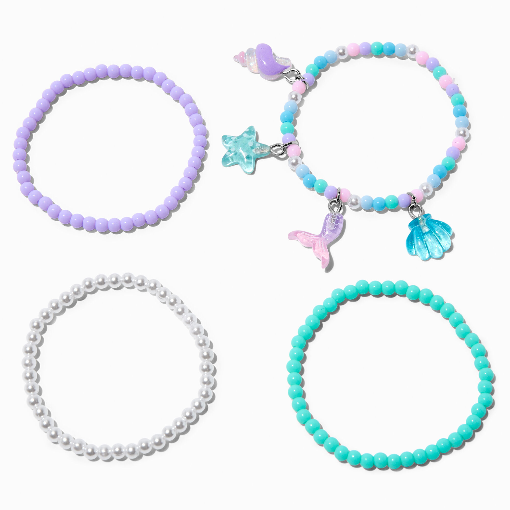 View Claires Club Mermaid Seed Bead Stretch Bracelets 4 Pack information