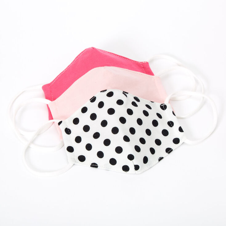 Masques en coton &agrave; pois blanc et rose - Enfant&nbsp;: petite taille, lot de 3,