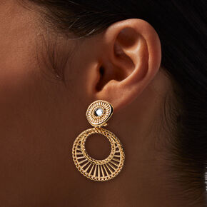 Gold-tone Double Circle 2&quot; Clip-On Drop Earrings,