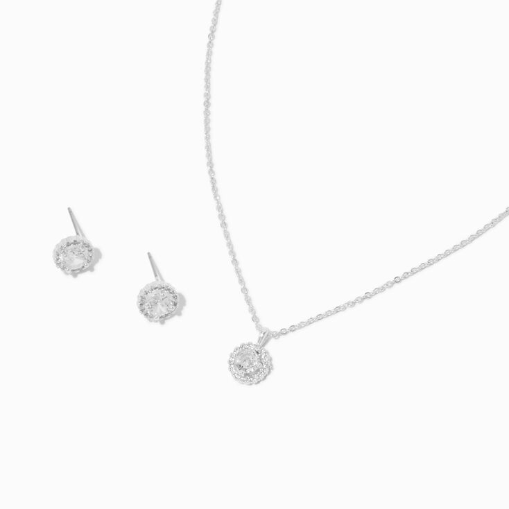Silver-tone Cubic Zirconia Round Halo Jewelry Set - 2 Pack,