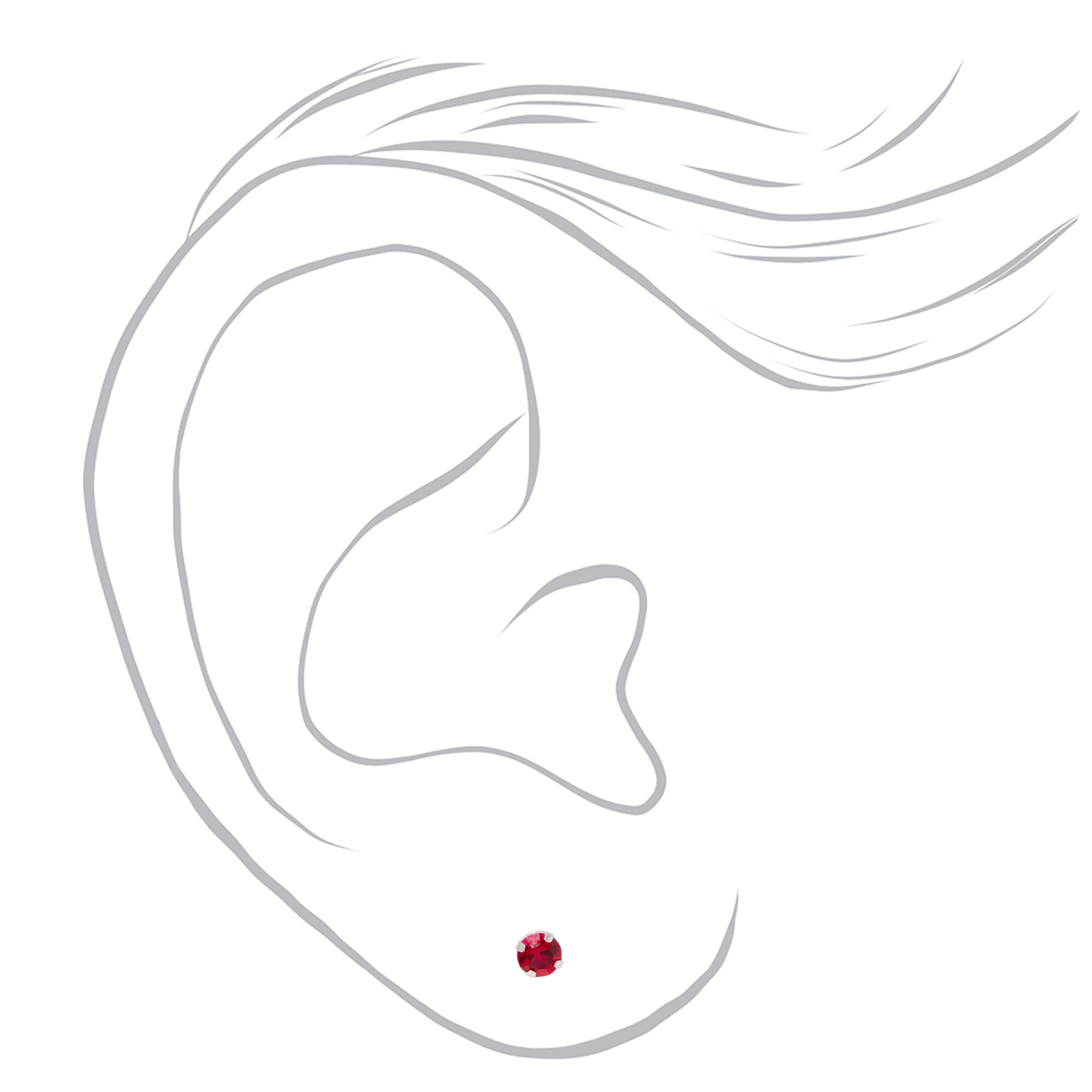 14kt White Gold 3mm July Crystal Ruby Studs Ear Piercing Kit with Ear Care Solution,