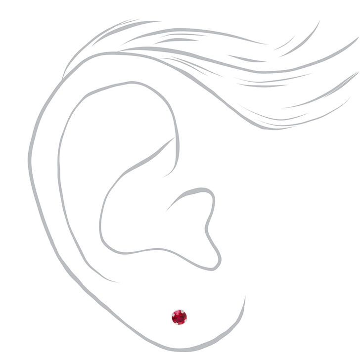 14kt White Gold 3mm July Crystal Ruby Studs Ear Piercing Kit with Ear Care Solution,
