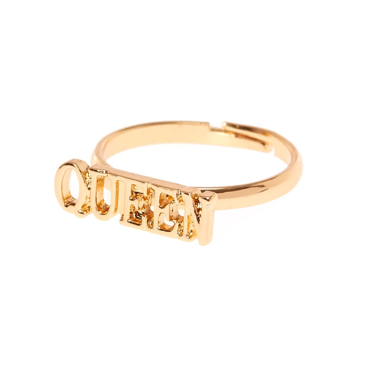 Gold-Tone QUEEN Adjustable Ring | Claire's
