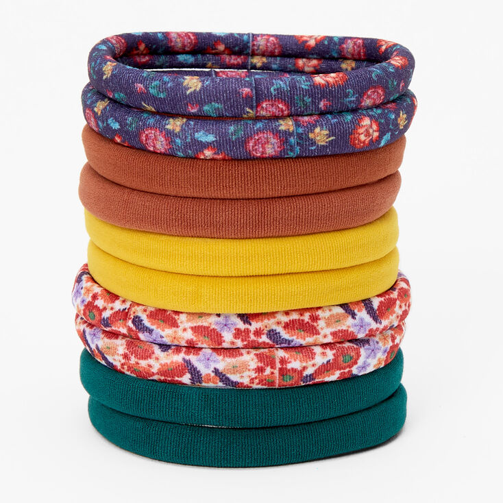 Rustic Solid &amp; Floral Rolled Hair Ties - 10 Pack,