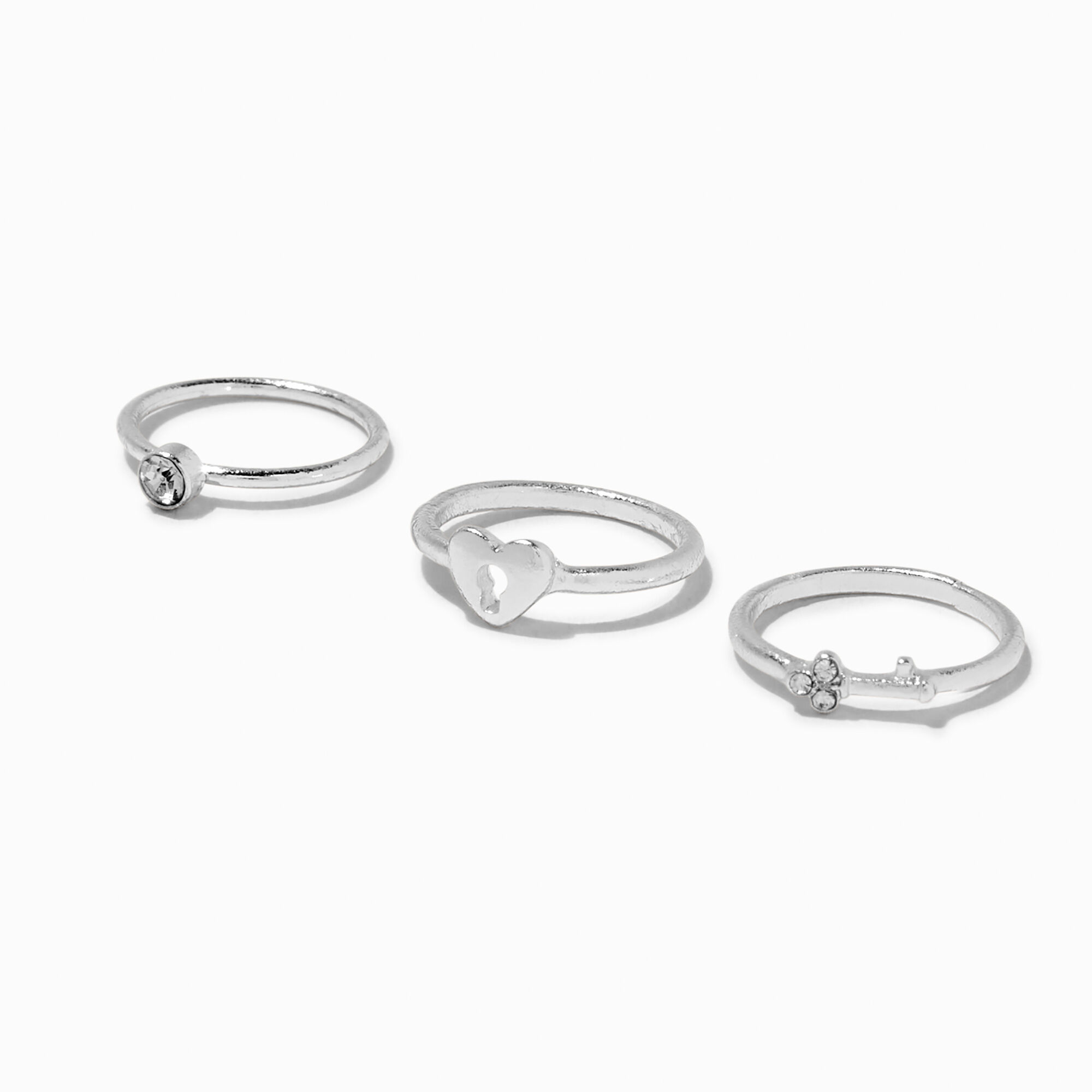View Claires Tone Heart Midi Rings 3 Pack Silver information