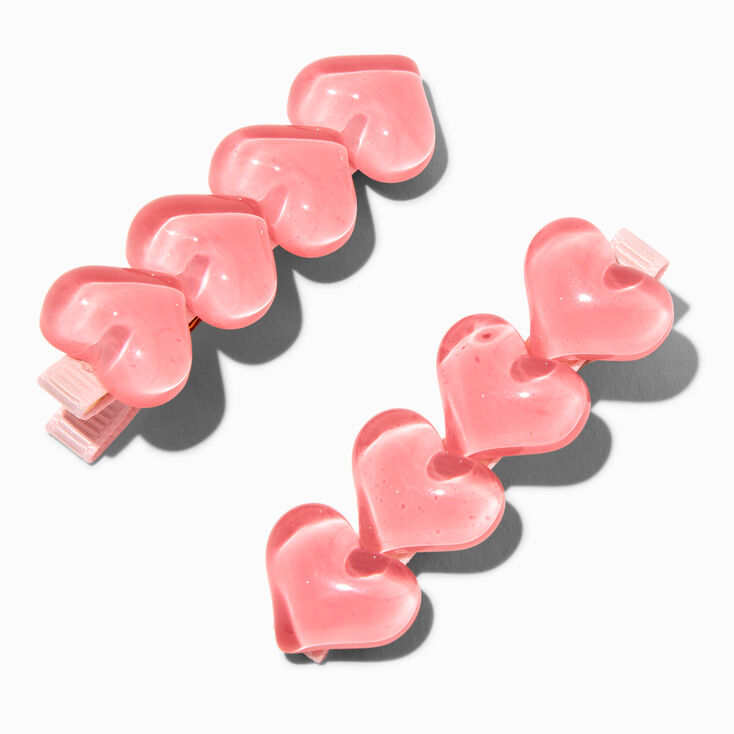 Pink Puffy Heart Hair Clips - 2 Pack,