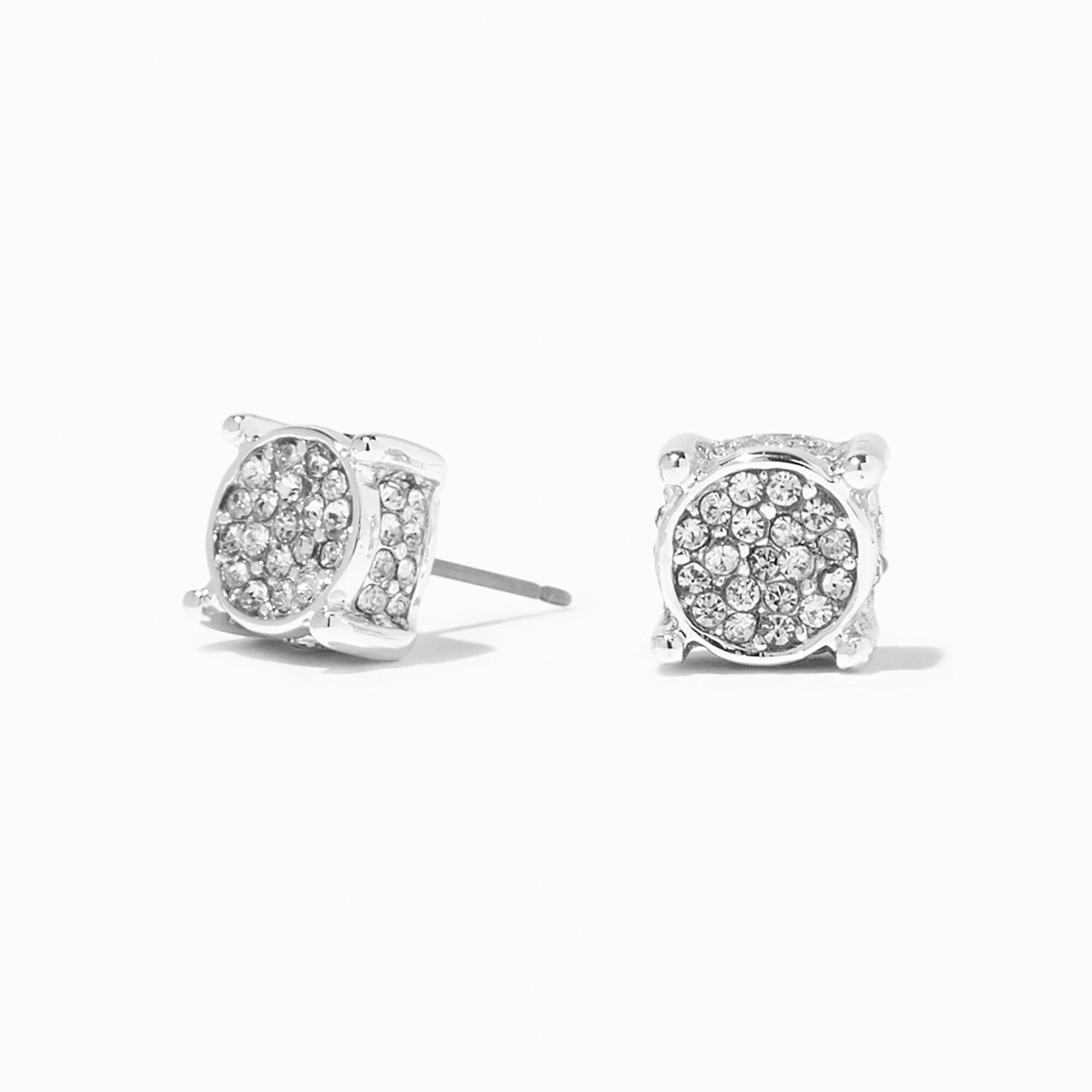 Boucles d'oreilles cercle en faux cristal pavé couleur argentée,