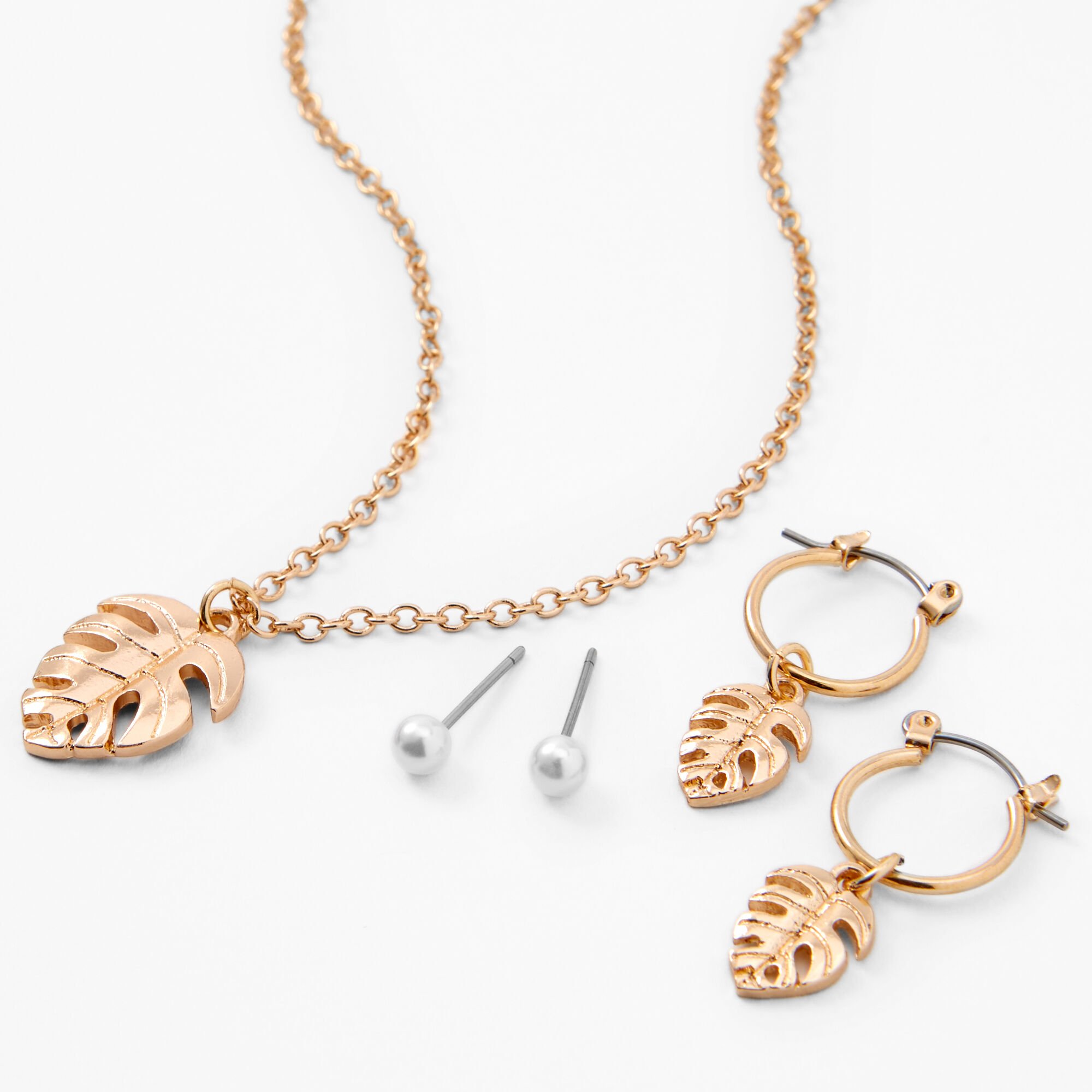 Claire's Parure de bijoux feuille de palmier couleur dorée - Lot de 3