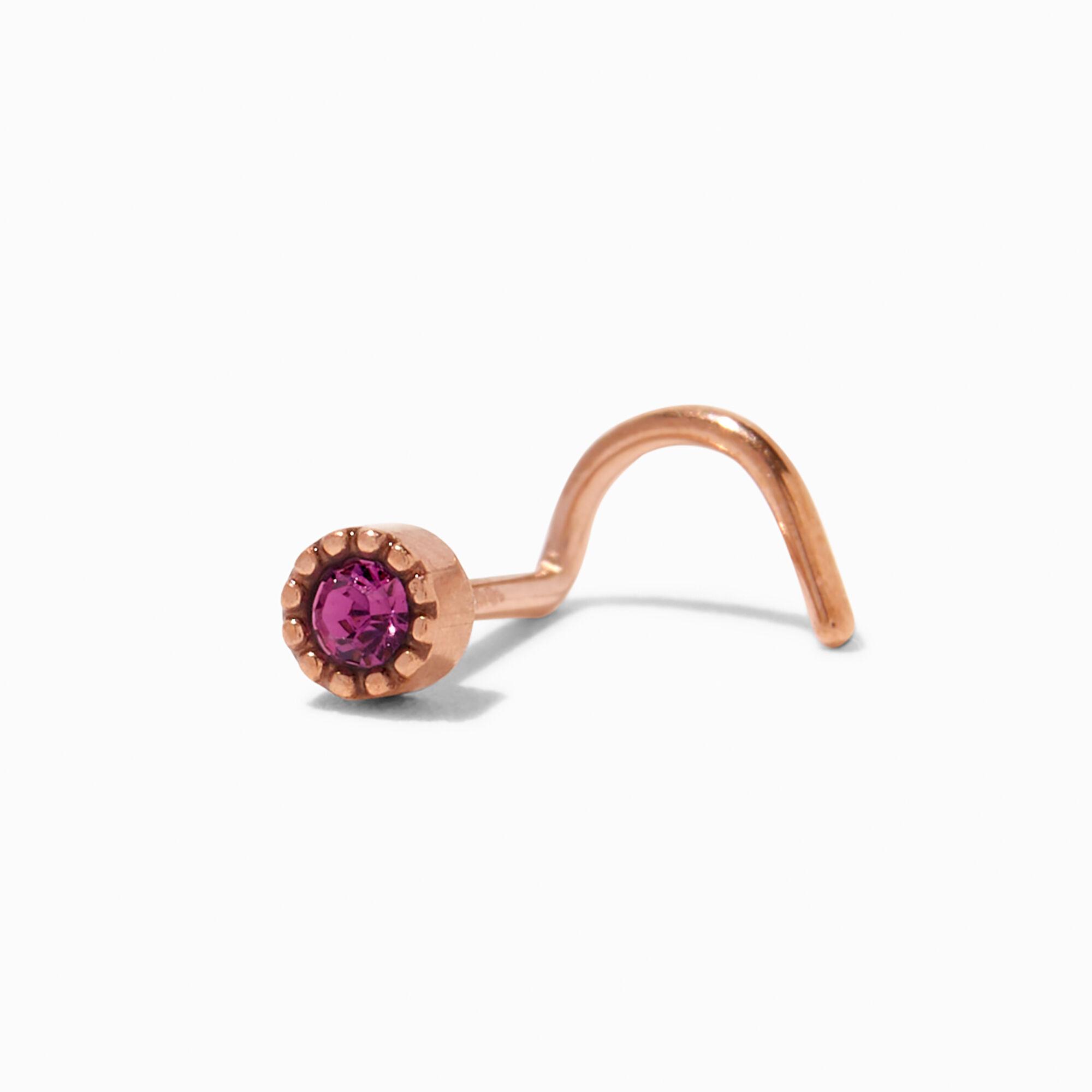View Claires 18K Plated Rose 20G Purple Bezel Nose Stud Gold information