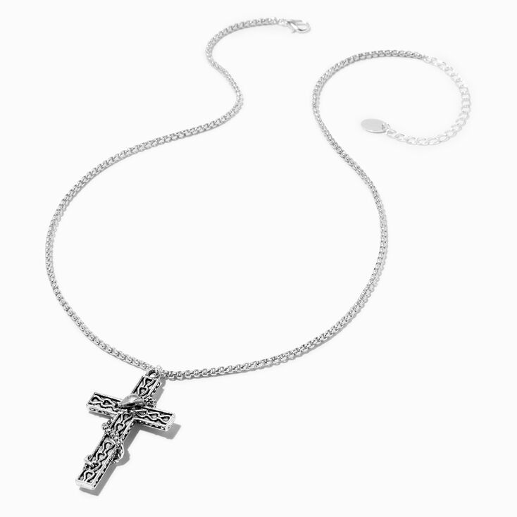 Silver Snake Cross Pendant Necklace | Claire's