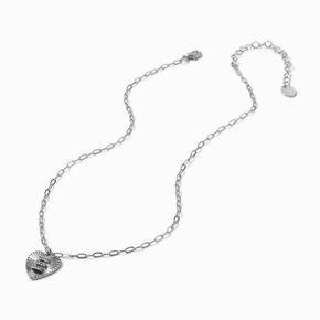 Silver-tone Radiant Heart Initial Pendant Necklace - E,