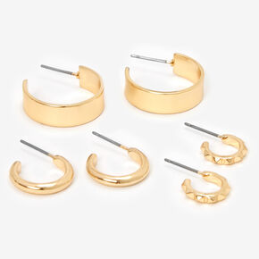 Gold Small Mixed Hoop Earrings - 3 Pack,