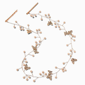 Ornement pour cheveux papillon strass et perles d&rsquo;imitation rose,