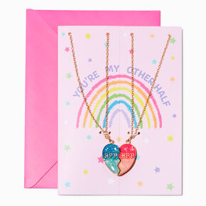 Birthday Card &amp; Best Friends Glitter Heart Pendant Necklace Set - 3 Pack,